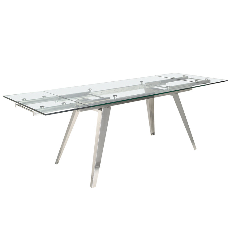 Extendible Dining table with tempered glass top and stainless steel frame