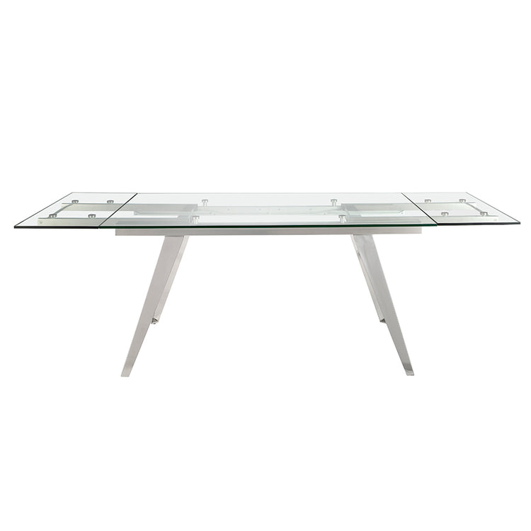 Extendible Dining table with tempered glass top and stainless steel frame