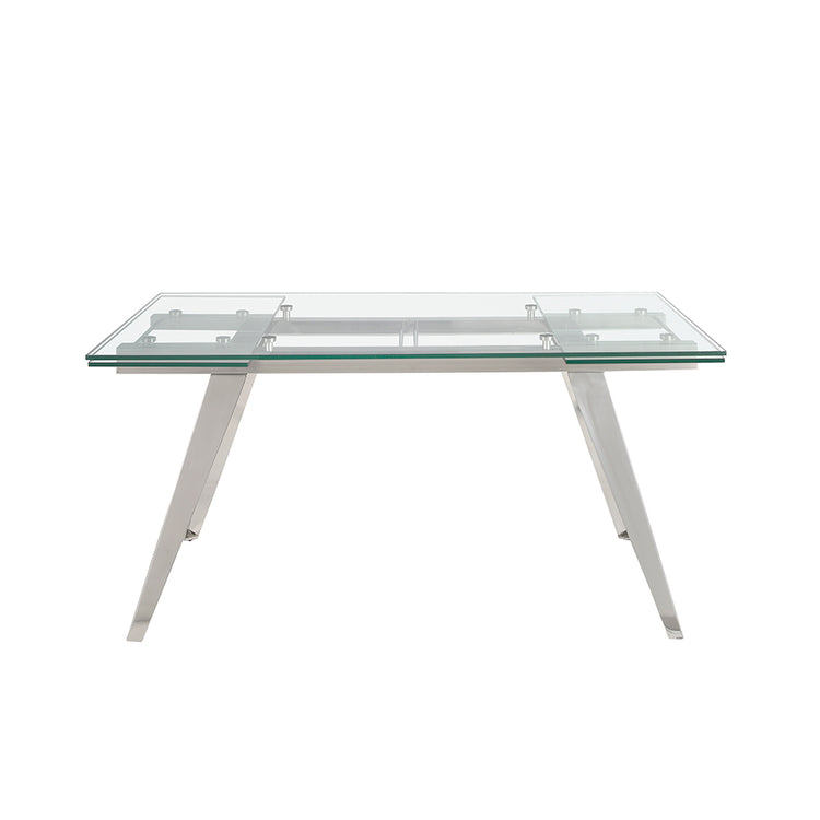 Extendible Dining table with tempered glass top and stainless steel frame