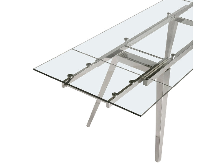 Extendible Dining table with tempered glass top and stainless steel frame