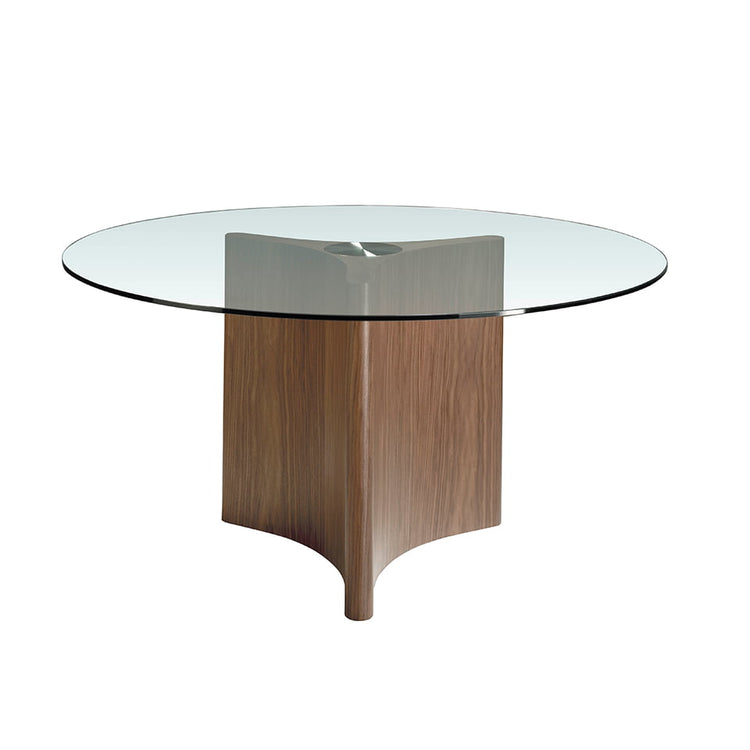 Dining table with tempered glass and wood in natural walnut finish - Angel Cerdá