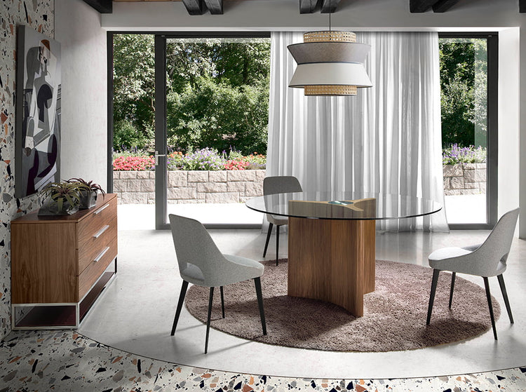 Dining table with tempered glass and wood in natural walnut finish - Angel Cerdá