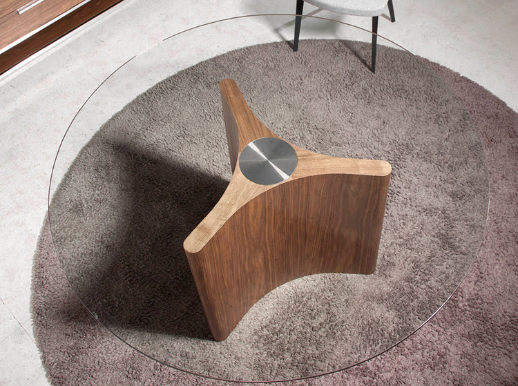 Dining table with tempered glass and wood in natural walnut finish - Angel Cerdá
