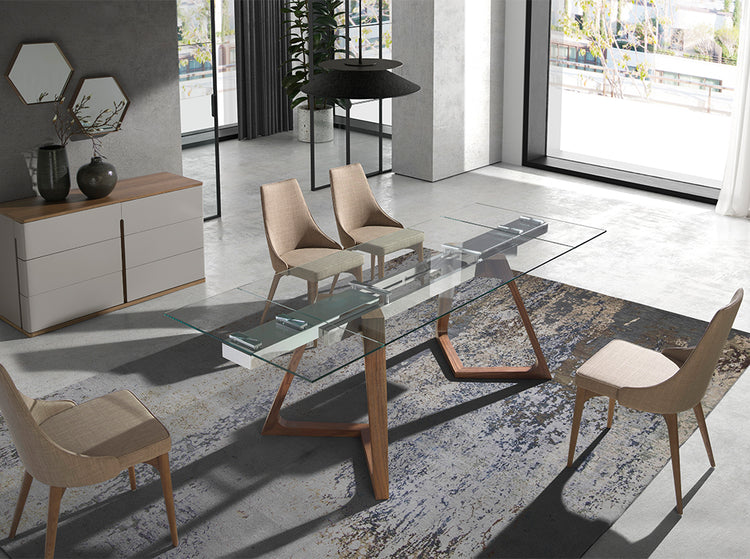 Rectangular tempered glass extending dining table - Angel Cerdá