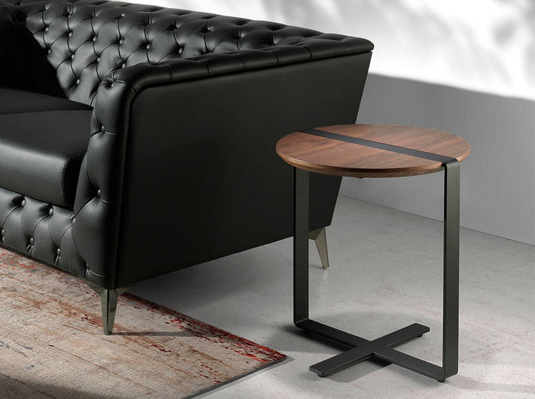 Corner coffee table in walnut and steel legs - Angel Cerdá S.L.