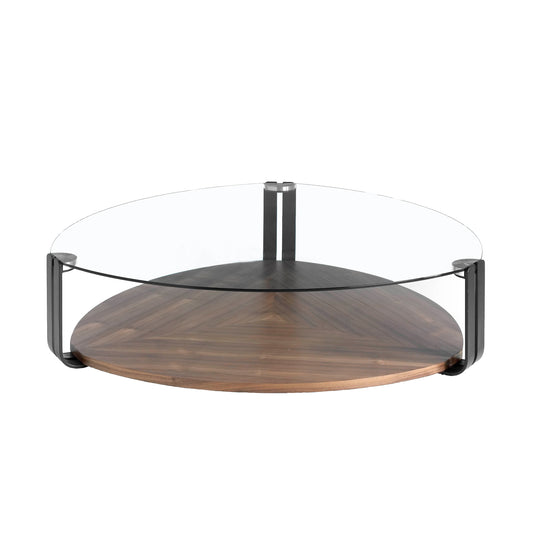 Coffee table in walnut veneer with top in tempered glass - Angel Cerda S.L.