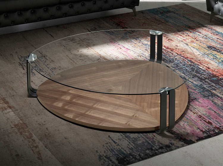 Coffee table in walnut veneer with top in tempered glass - Angel Cerda S.L.