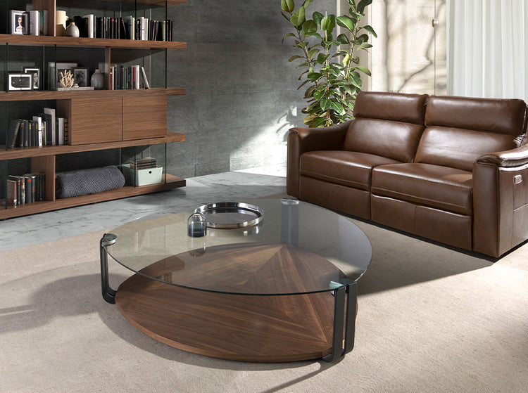Coffee table in walnut veneer with top in tempered glass - Angel Cerda S.L.