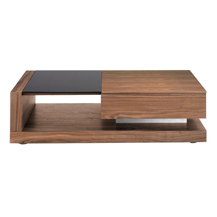 Walnut wood coffee table and black stained glass with drawer - Angel Cerdá
