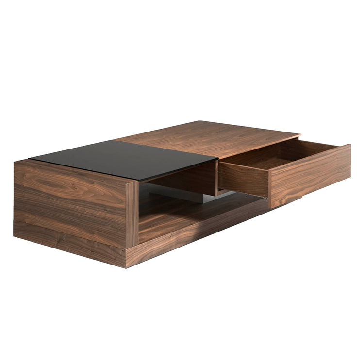 Walnut wood coffee table and black stained glass with drawer - Angel Cerdá