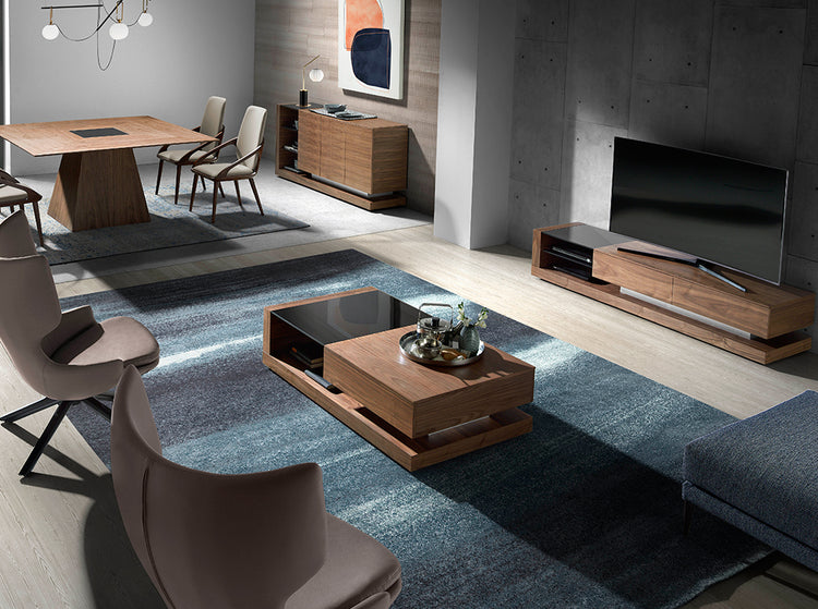 Walnut wood coffee table and black stained glass with drawer - Angel Cerdá