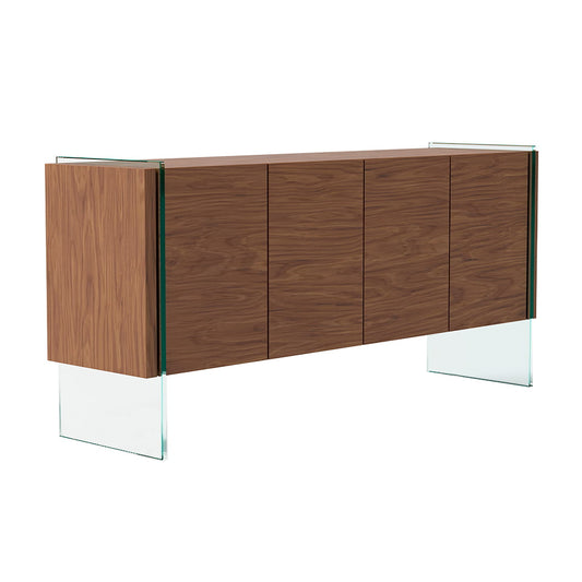 Sideboard in walnut veneered wood with tempered glass sides