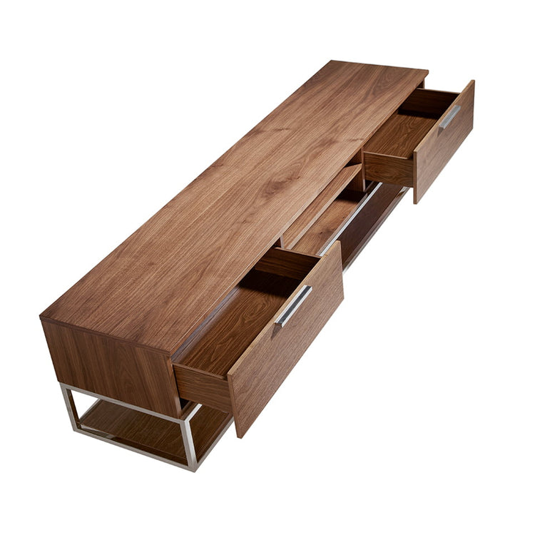 TV stand in walnut wood and chrome-plated steel-Angel Cerdá