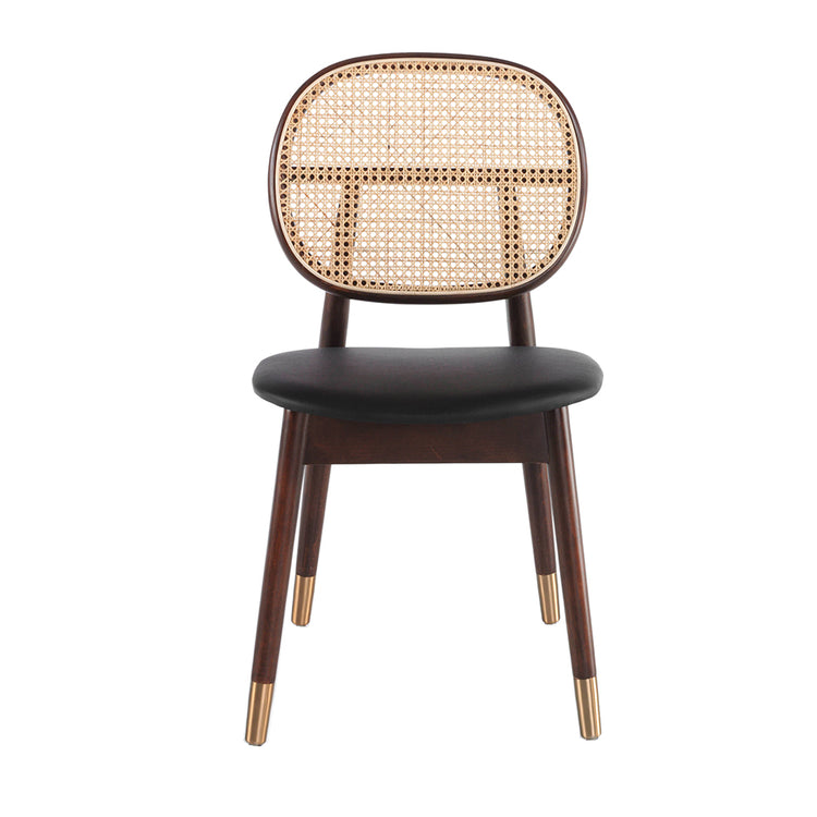 Chair upholstered in leatherette with rattan backrest and walnut wood legs - Angel Cerdá