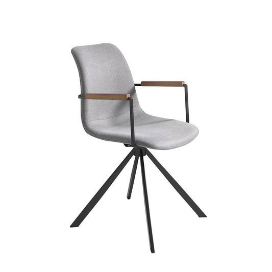 Swivel chair upholstered in fabric with black steel legs