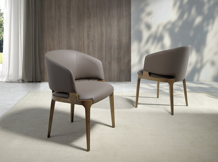 Dining chair with eco-leather and walnut-coloured ash frame-Angel Cerdá