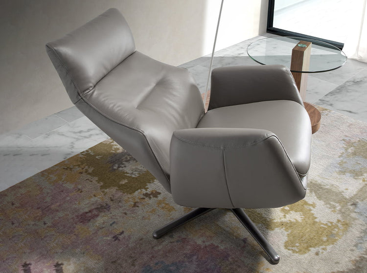 Reclining swivel armchair upholstered in grey leather and darkened steel-Angel Cerdá
