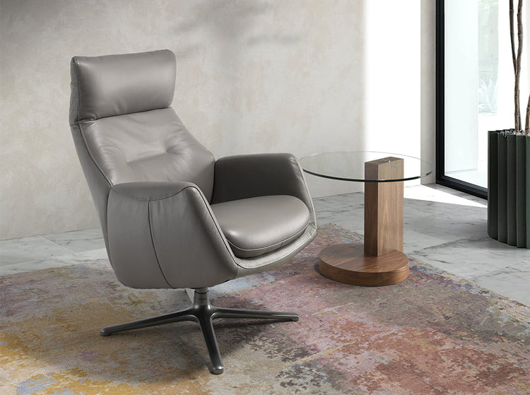 Reclining swivel armchair upholstered in grey leather and darkened steel-Angel Cerdá