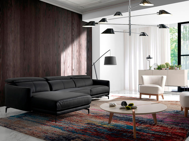 Chaise longue sofa upholstered in leather and stainless - Angel Cerdá S.L