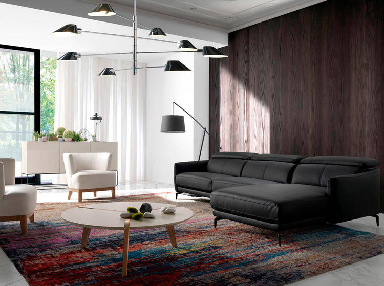 Chaise longue sofa upholstered in leather and stainless - Angel Cerdá S.L