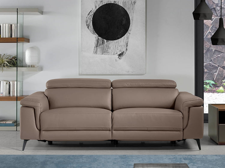 3 seater sofa upholstered in mink colour and black walnut wood finish - Angel Cerdá