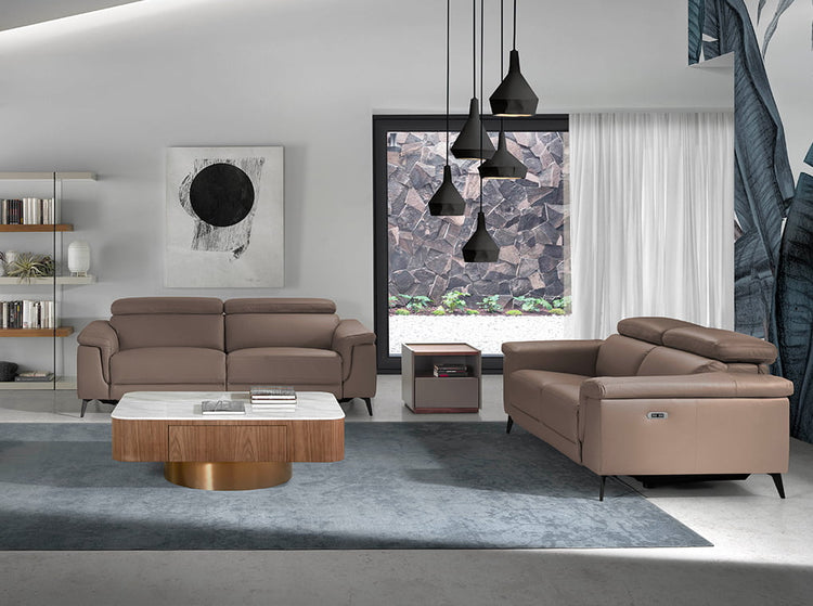 2 seater sofa uphlolstered in mink colour and black walnut wood finish - Angel Cerdá