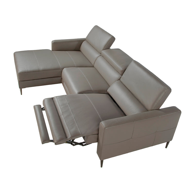 Chaise longue sofa in dark grey leather with relax mechanism-Angel Cerdá