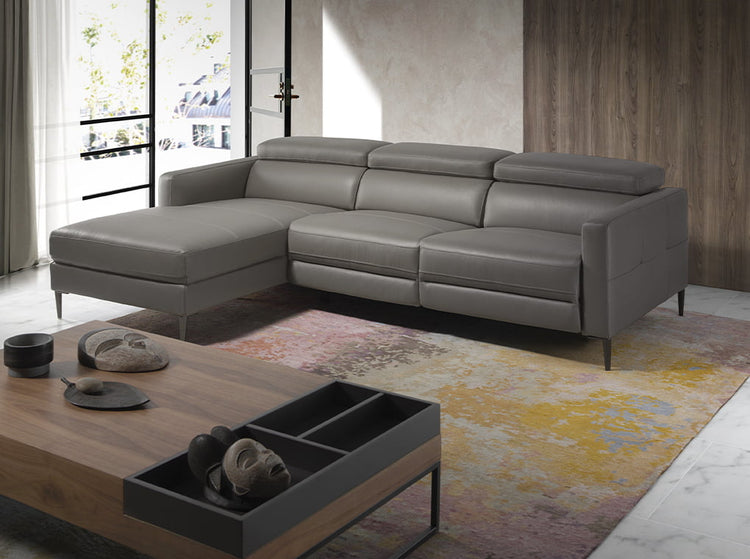 Chaise longue sofa in dark grey leather with relax mechanism-Angel Cerdá