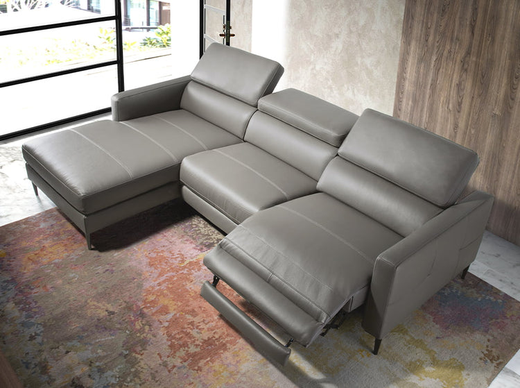 Chaise longue sofa in dark grey leather with relax mechanism-Angel Cerdá