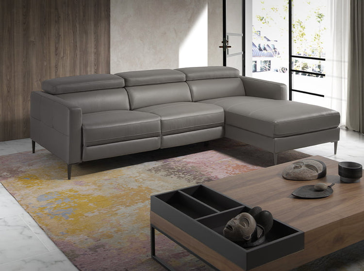 Chaise longue sofa in dark grey leather with relax mechanism-Angel Cerdá