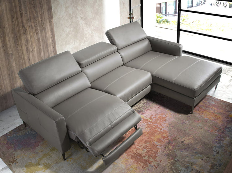 Chaise longue sofa in dark grey leather with relax mechanism-Angel Cerdá