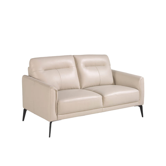 2 seater sofa upholstered in taupe grey leather and black steel legs - Furniture of design. Angel Cerdá