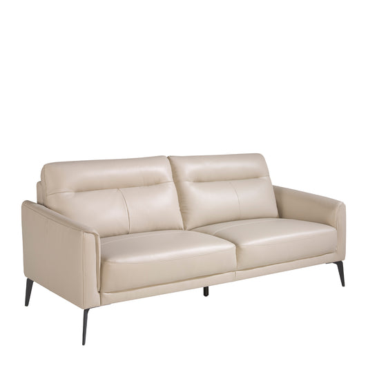 3 seater sofa upholstered in taupe grey leather with black steel legs - Furniture of design. Angel Cerdá