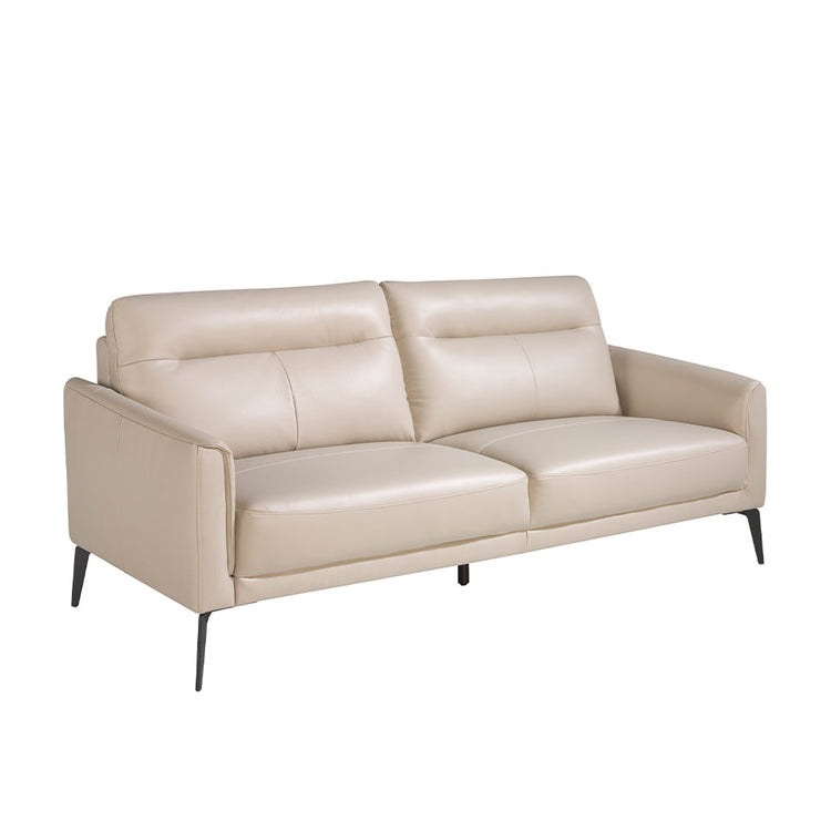 3 seater sofa upholstered in taupe grey leather with black steel legs - Furniture of design. Angel Cerdá
