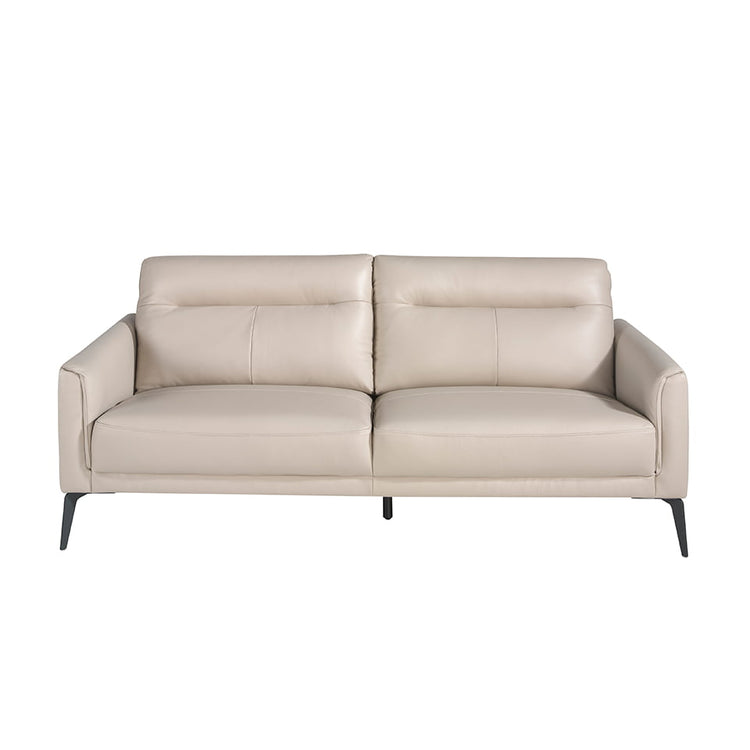 3 seater sofa upholstered in taupe grey leather with black steel legs - Furniture of design. Angel Cerdá