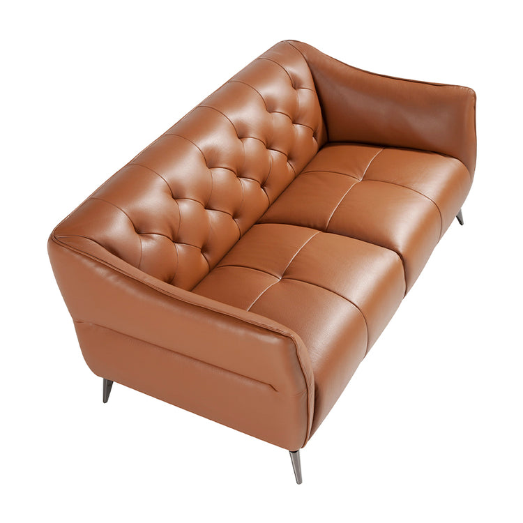 2 seater sofa upholstered in capitoné with brown beef orgien leather-Angel Cerdá