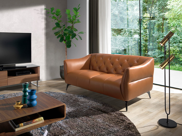 2 seater sofa upholstered in capitoné with brown beef orgien leather-Angel Cerdá