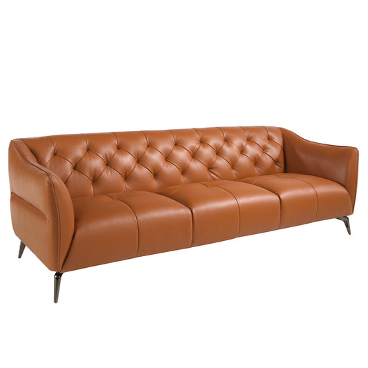 3-seater sofa upholstered in brown cowhide leather with quilted upholstery-Angel Cerdá