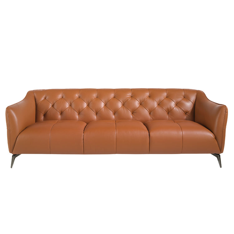 3-seater sofa upholstered in brown cowhide leather with quilted upholstery-Angel Cerdá