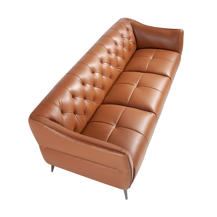 3-seater sofa upholstered in brown cowhide leather with quilted upholstery-Angel Cerdá