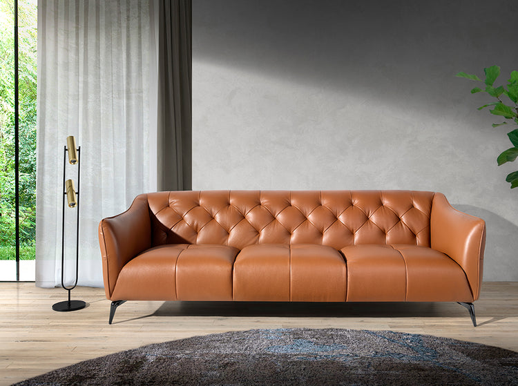3-seater sofa upholstered in brown cowhide leather with quilted upholstery-Angel Cerdá