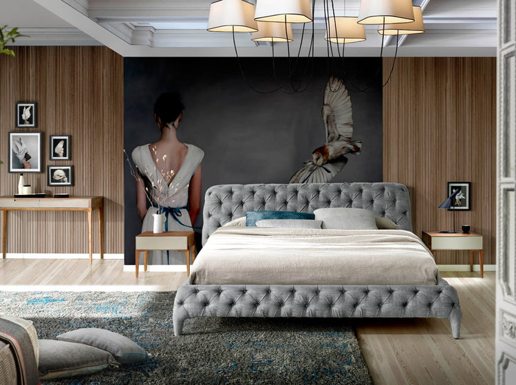 Bed upholstered in grey fabric for 180 x 200 mattress - Angel Cerdá S.L