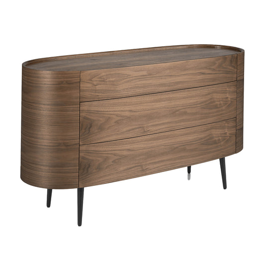 Oval chest of drawers in walnut-colored wood and black legs - Angel Cerdá