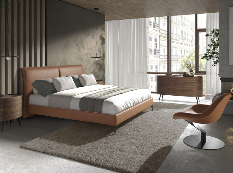 Oval chest of drawers in walnut-colored wood and black legs - Angel Cerdá