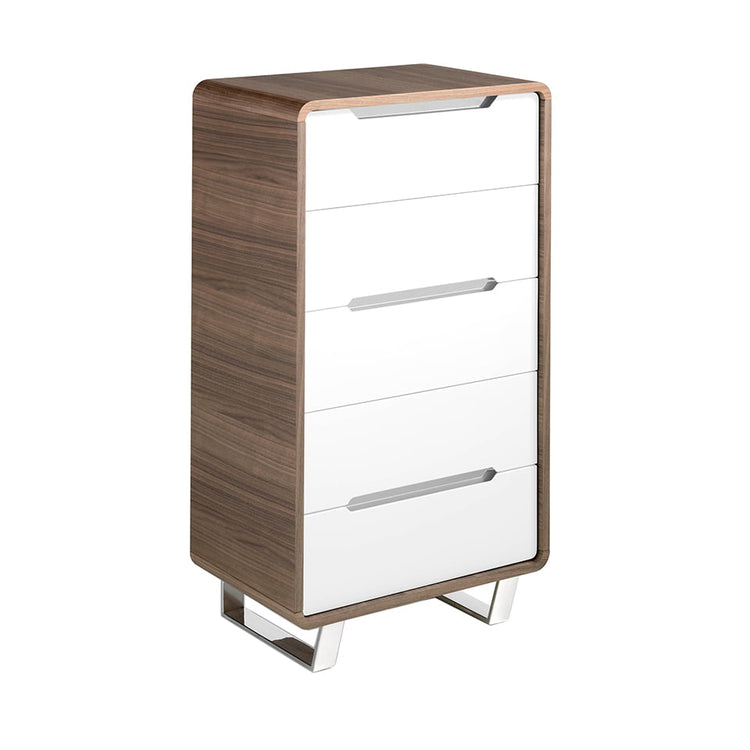 Walnut wood chiffonier with white drawers and chrome steel - Angel Cerdá