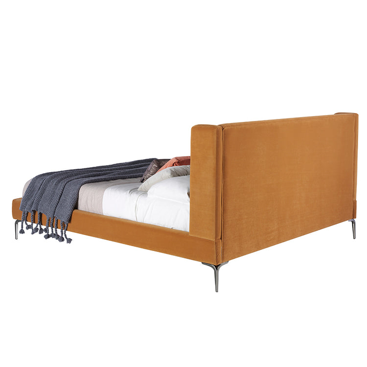 Upholstered bed upholstered in mustard velvet fabric with capitonné - Angel Cerda S.L