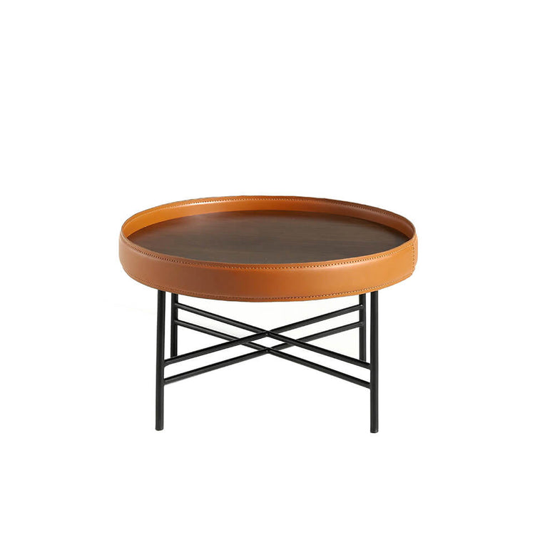 Coffee table in walnut veneer with circular ring upholstered - Angel Cerdá