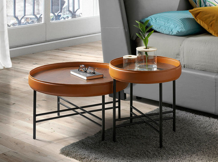 Coffee table in walnut veneer with circular ring upholstered - Angel Cerdá