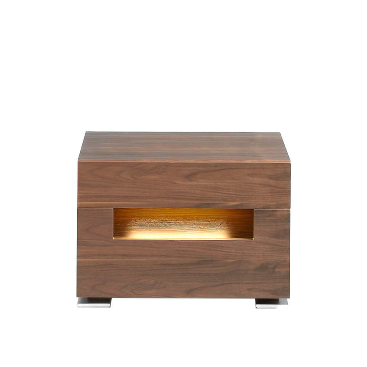 Bedside table in natural walnut veneer with interior leds - Angel Cerdá S.L