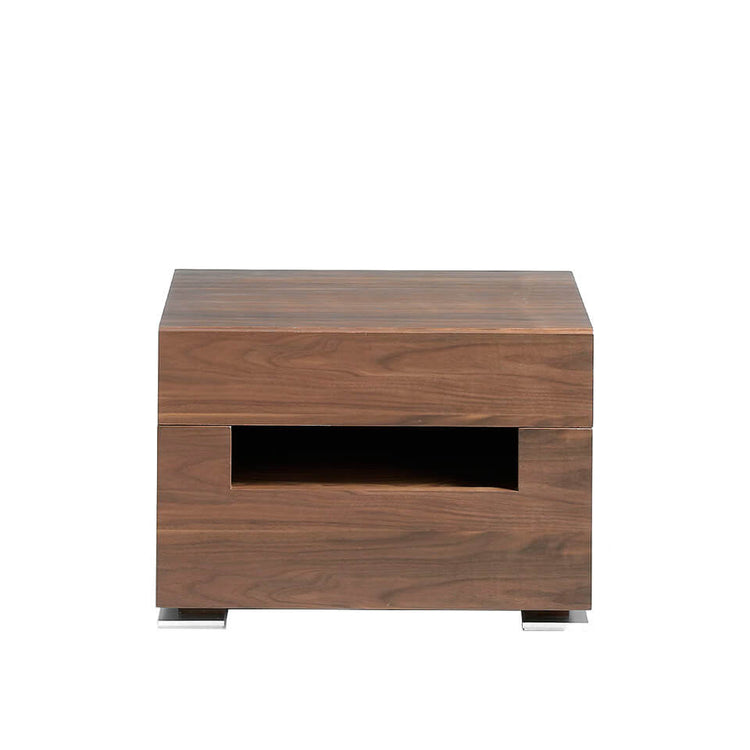 Bedside table in natural walnut veneer with interior leds - Angel Cerdá S.L